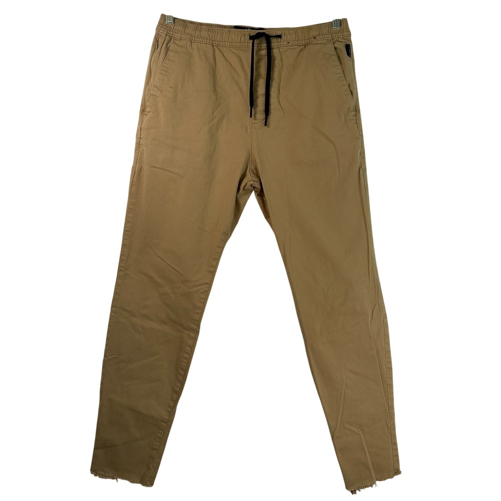 Hollister Mens Advanced Stretch Jogger Pants Khaki Tan MT Raw Hem Drawstring